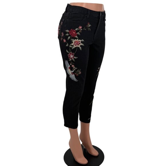 VTG Nanette Lepore Black Floral Embroidered Cropped Jeans | Mob Wife Coquette 8 - Picture 11 of 16
